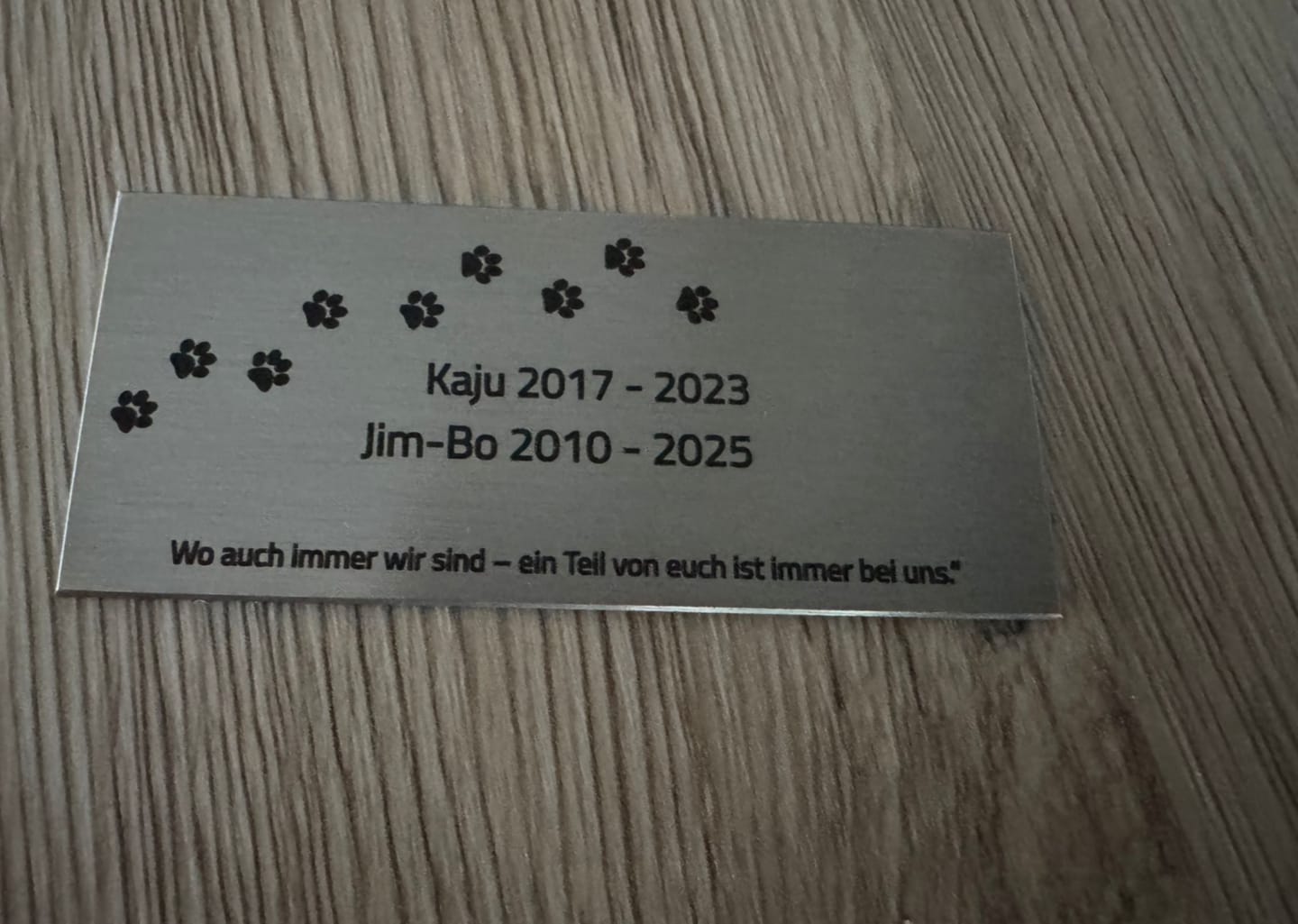 Customer photo review of V2A Edelstahlschild in verschiedenen Größen, individuell personalisierbar.