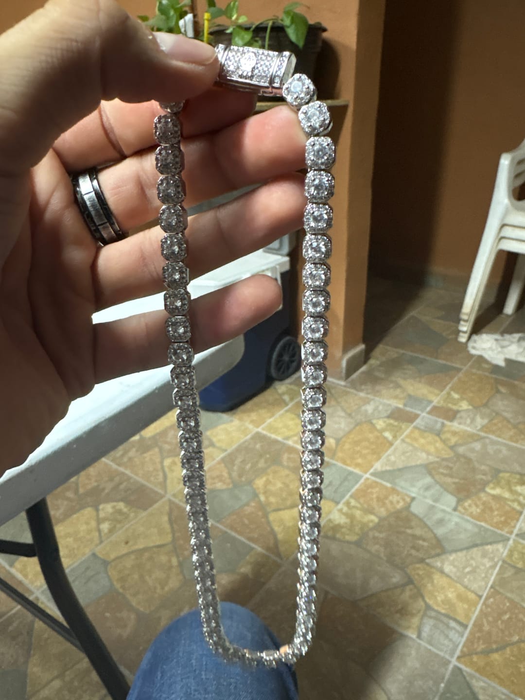 Customer photo review of Micro Clustered Tennis Chain - White Gold
