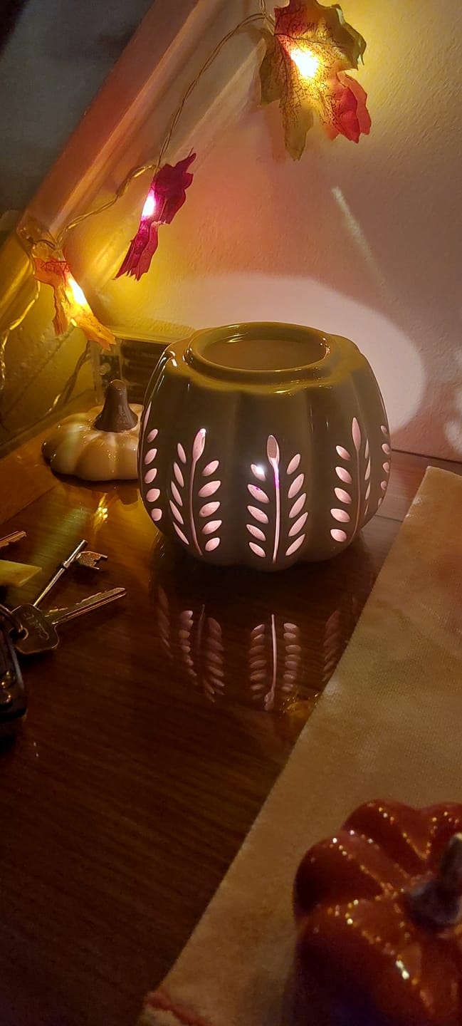 Customer photo review of Cream Leaf Cut Out Pumpkin Wax Burner