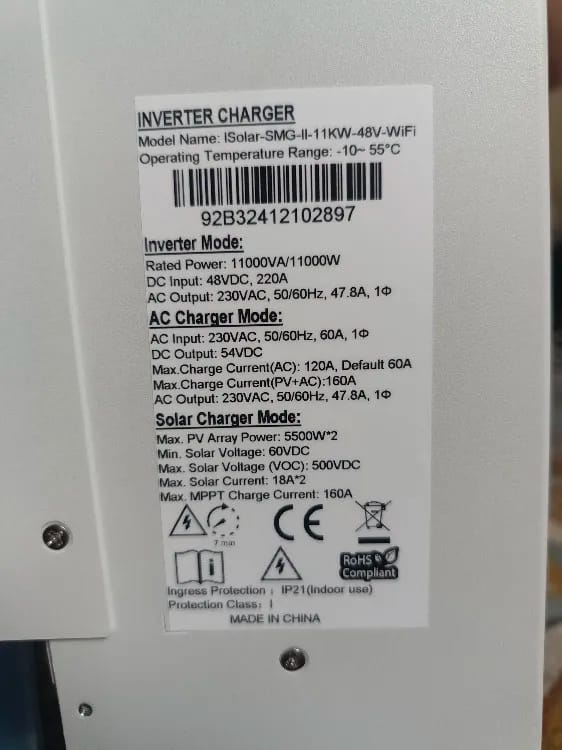 Customer photo review of EASUN Off Grid 11KP invertor, MPPT integrat 120A/160A, WiFi