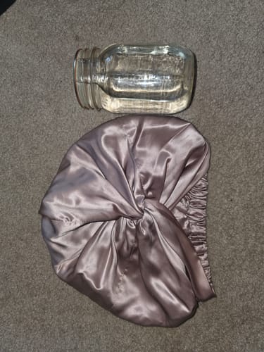 Customer photo review of Organic Silver Ion Silk Hair Bonnet