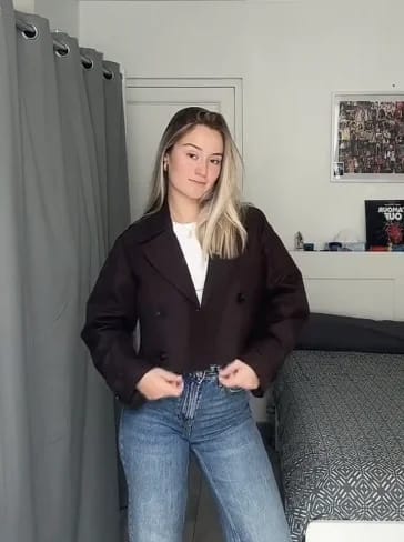 Customer photo review of Janice Cropped Trench Coat