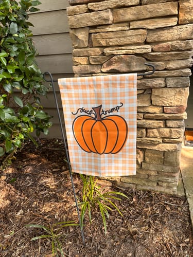 Customer photo review of F*ck Trump Autumn Pumpkin Garden Flag