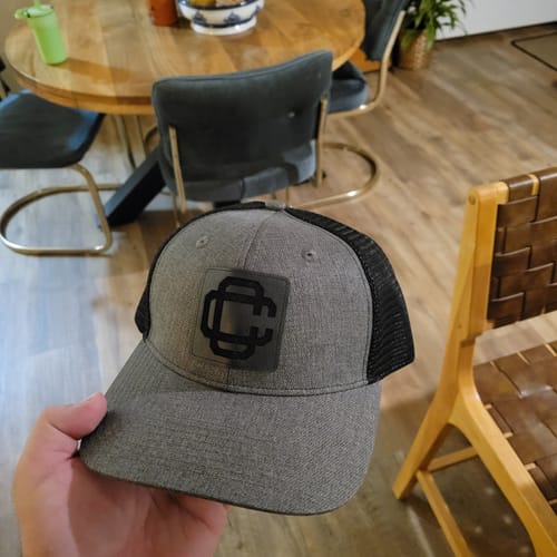 Customer photo review of Custom Leather Patch Trucker Hat Slate Solids - Lost Hat Co.