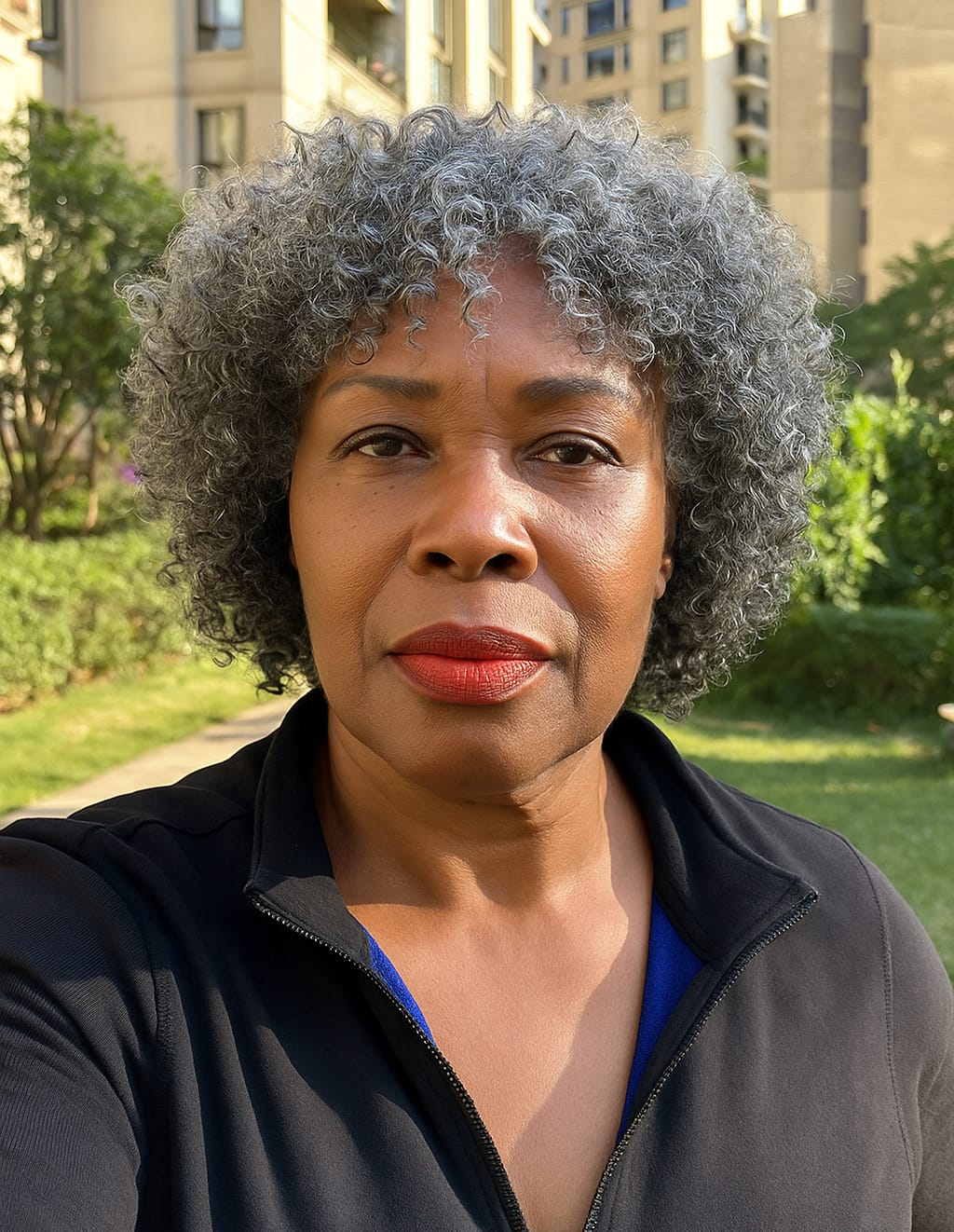 Customer photo review of Luvwin Salt And Pepper Ringlet Curls Wig With Bangs