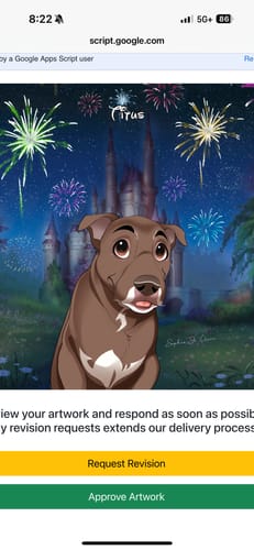 Customer photo review of Custom Cartoon Art Wrapped Pet Canvas