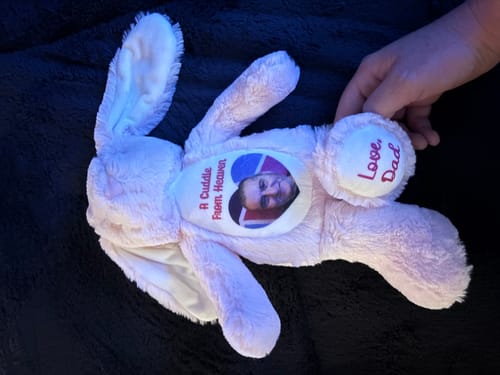Customer photo review of A Cuddle from Heaven Personalised Photo Teddy Bear