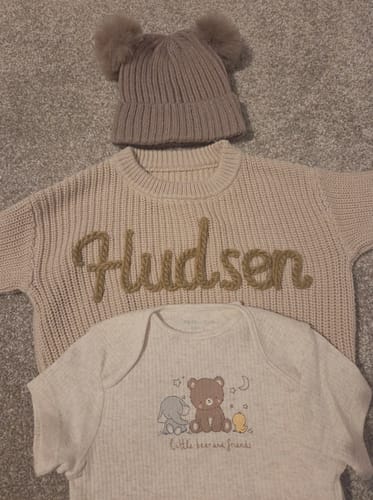 Customer photo review of Hand Knitted Personalized Sweater