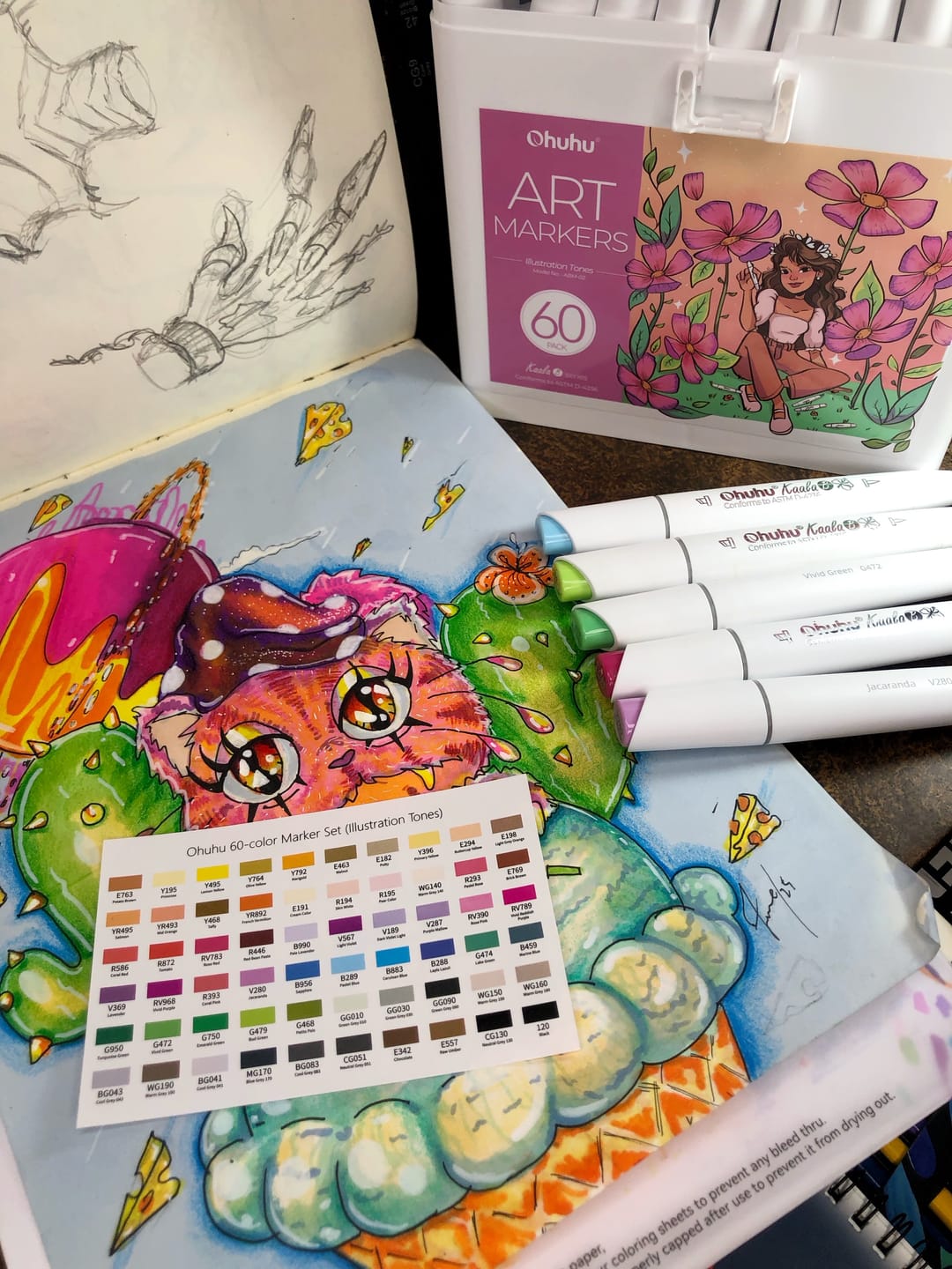 Customer photo review of Ohuhu Kaala Dual Tips Alcohol Art Markers- 60 Colors Illustrations