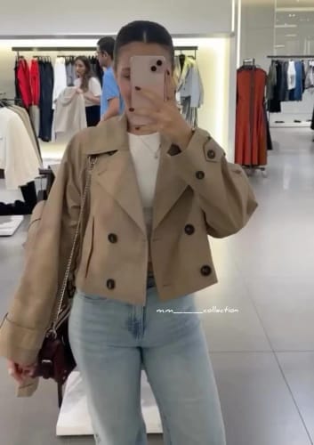 Customer photo review of Janice Cropped Trench Coat