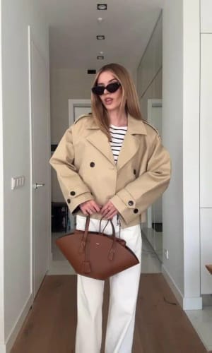 Customer photo review of Janice Cropped Trench Coat