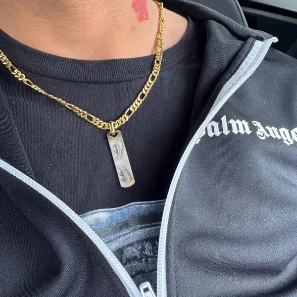 Customer photo review of Custom Engraved Eyes Necklace