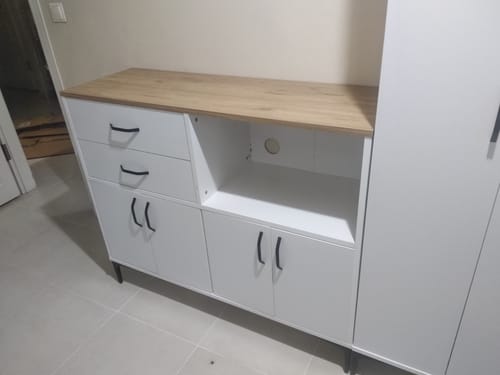 Customer photo review of Rani JE166 Kahve Köşesi Çok Amaçlı Dolap 4 Kapaklı 2 Çekmeceli Kiler Mutfak Dolabı Beyaz - Sepet Ceviz