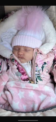 undefined review of White & Pink Stripe Double Pom Hat image 1 out of 1