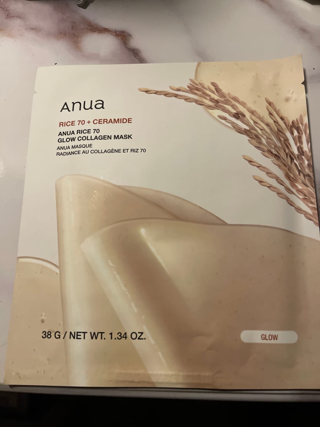 Customer photo review of Hidrogela maska mirdzuma piešķiršanai Anua Rice 70 Glow Collagen Mask