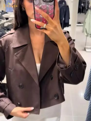 Customer photo review of Janice Cropped Trench Coat