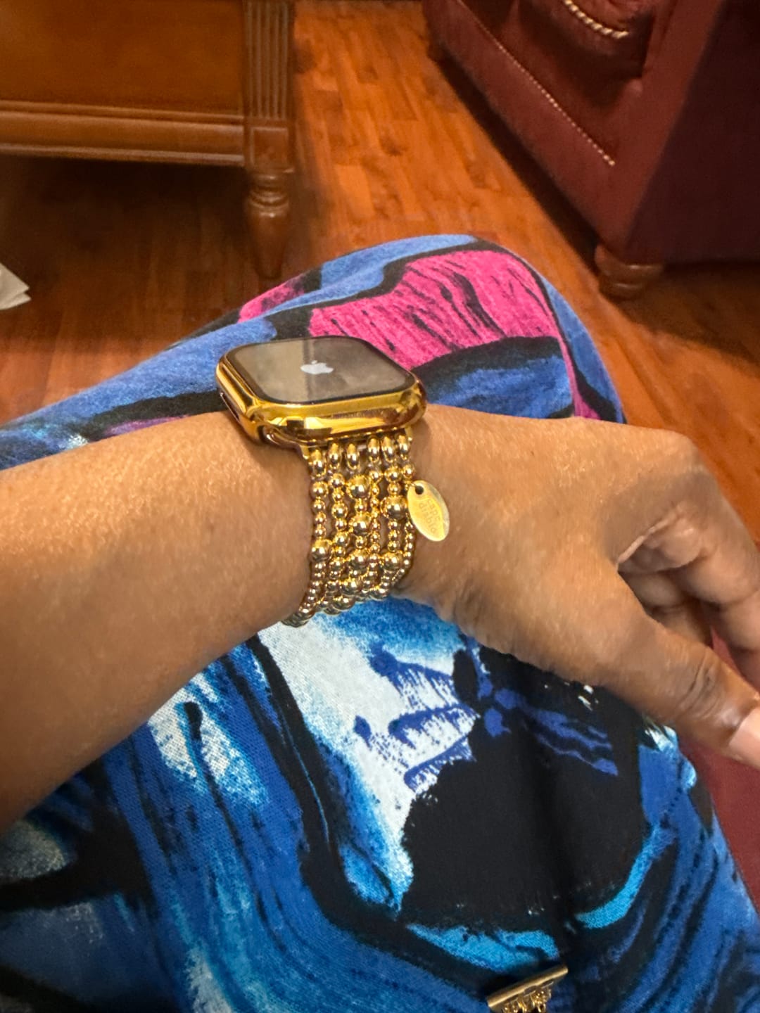 Customer photo review of Golden Demure Stretch Apple Watch Strap