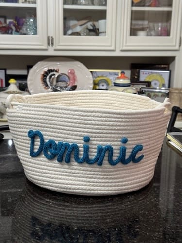 Customer photo review of Baby Knits™  Multicolor Personalized Knitted Basket