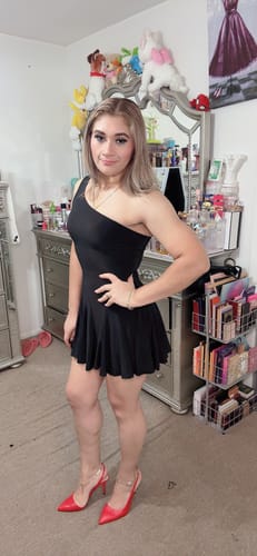 Customer photo review of Midnight Hour One Shoulder Pleated Mini Dress - Black