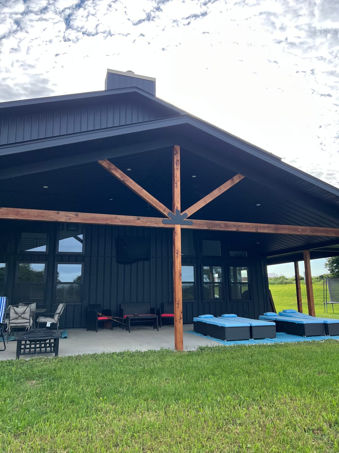 Customer photo review of Fan Brackets for 6 inch beams - 4 inch Wide centered joint - Chamfered - Centered style holes