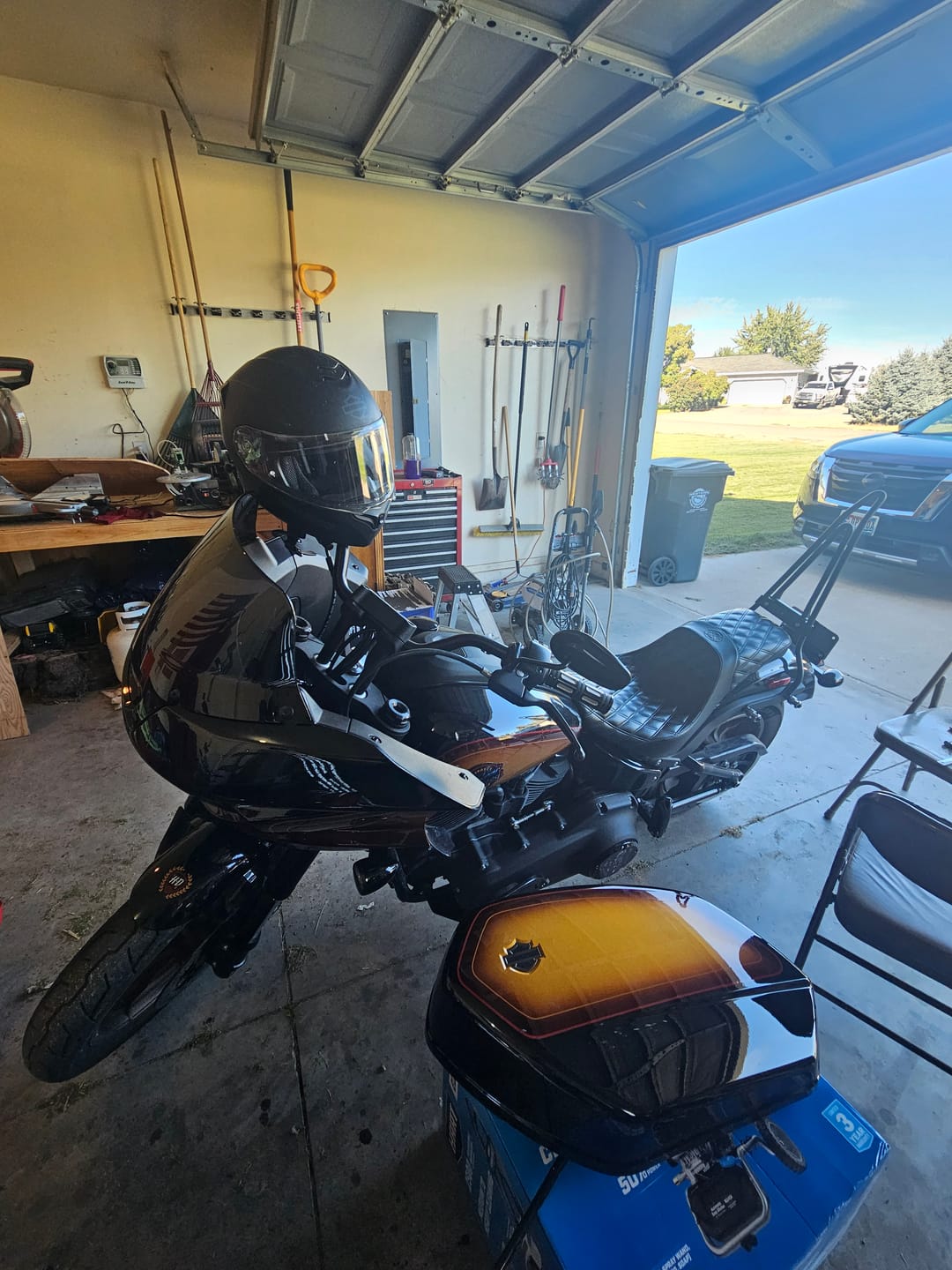 Customer photo review of Iron Born Blade 25" Sissy Bar with Foldable Luggage Rack for Harley Softail Low Rider S FXLRS Matte Black