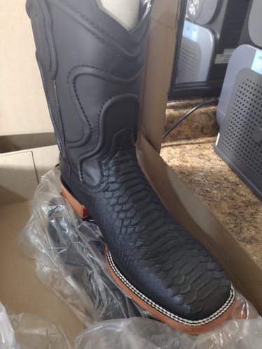 Customer photo review of Matte Black Python Boots—Square Toe