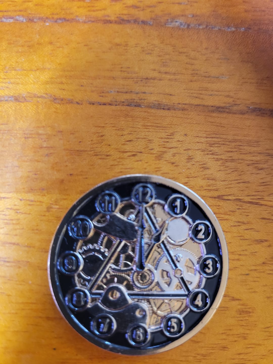 Customer photo review of Clockwork Gears AA/NA 3D Sculpted 12 Step Affirmation Recovery Medallion - Black / Gold / Nickel