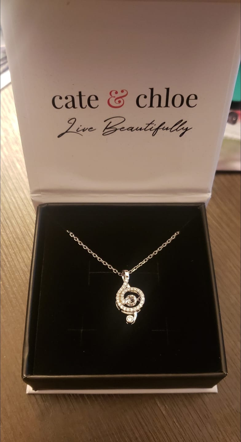Customer photo review of Jolene 18k White Gold Plated G-Clef Dancing Pendant Necklace with Swarovski Crystals