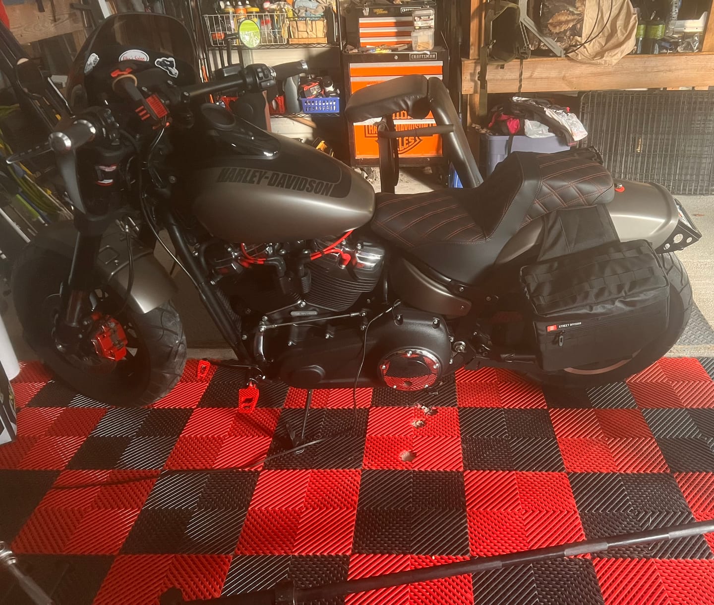 Customer photo review of 18L - Patriot Medium Motorcycle Throw Over Saddlebags for Harley Softail Street Bob FXBB