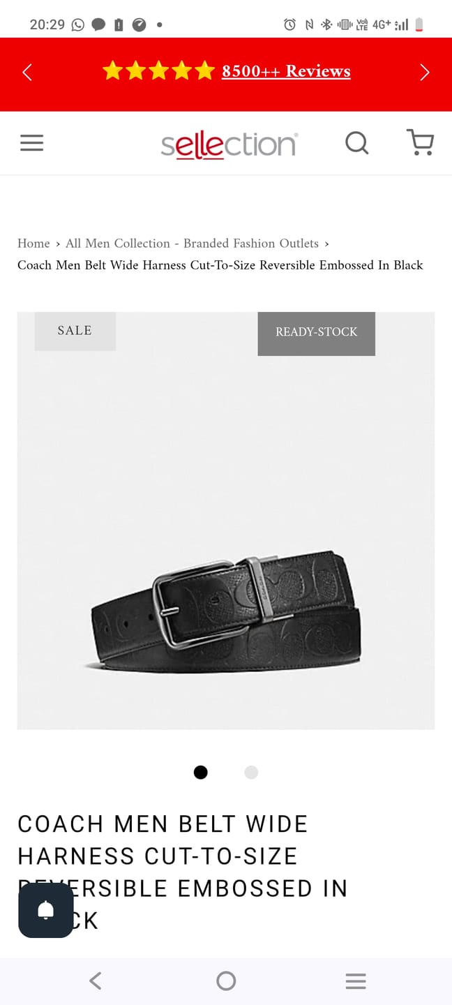 Customer photo review of Coach Men Belt Wide Harness Cut-To-Size Reversible Embossed In Black