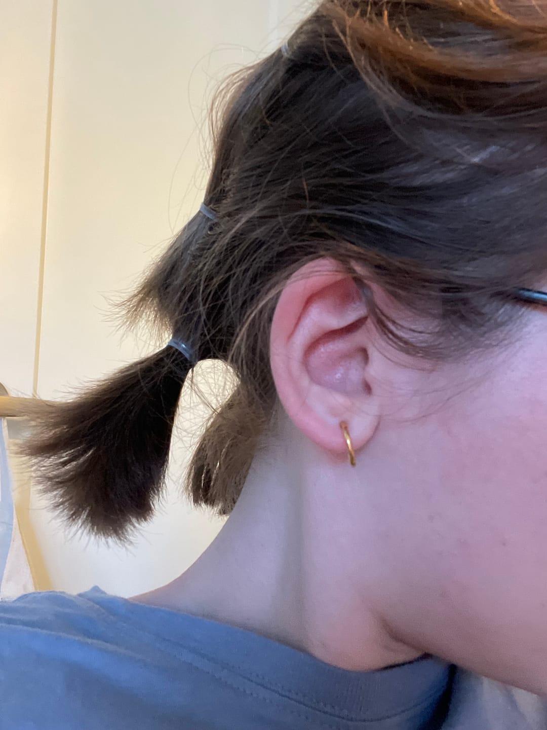 Customer photo review of Tiny Hoop Clip On Earrings in Gold