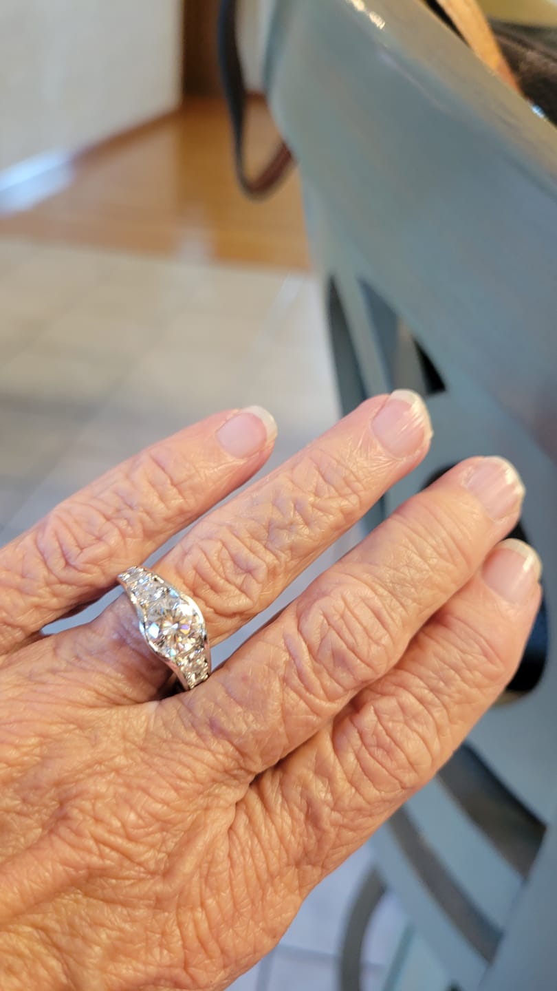 Customer photo review of Bezel Round Moissanite Channel Euro Shank Engagement Ring