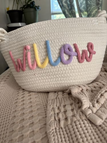 Customer photo review of Baby Knits™  Multicolor Personalized Knitted Basket