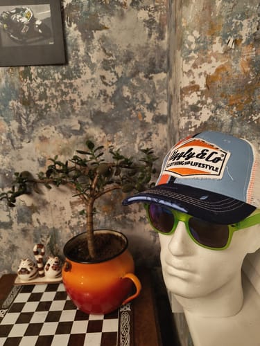 Customer photo review of Retro Blue & Orange Diamond Cap