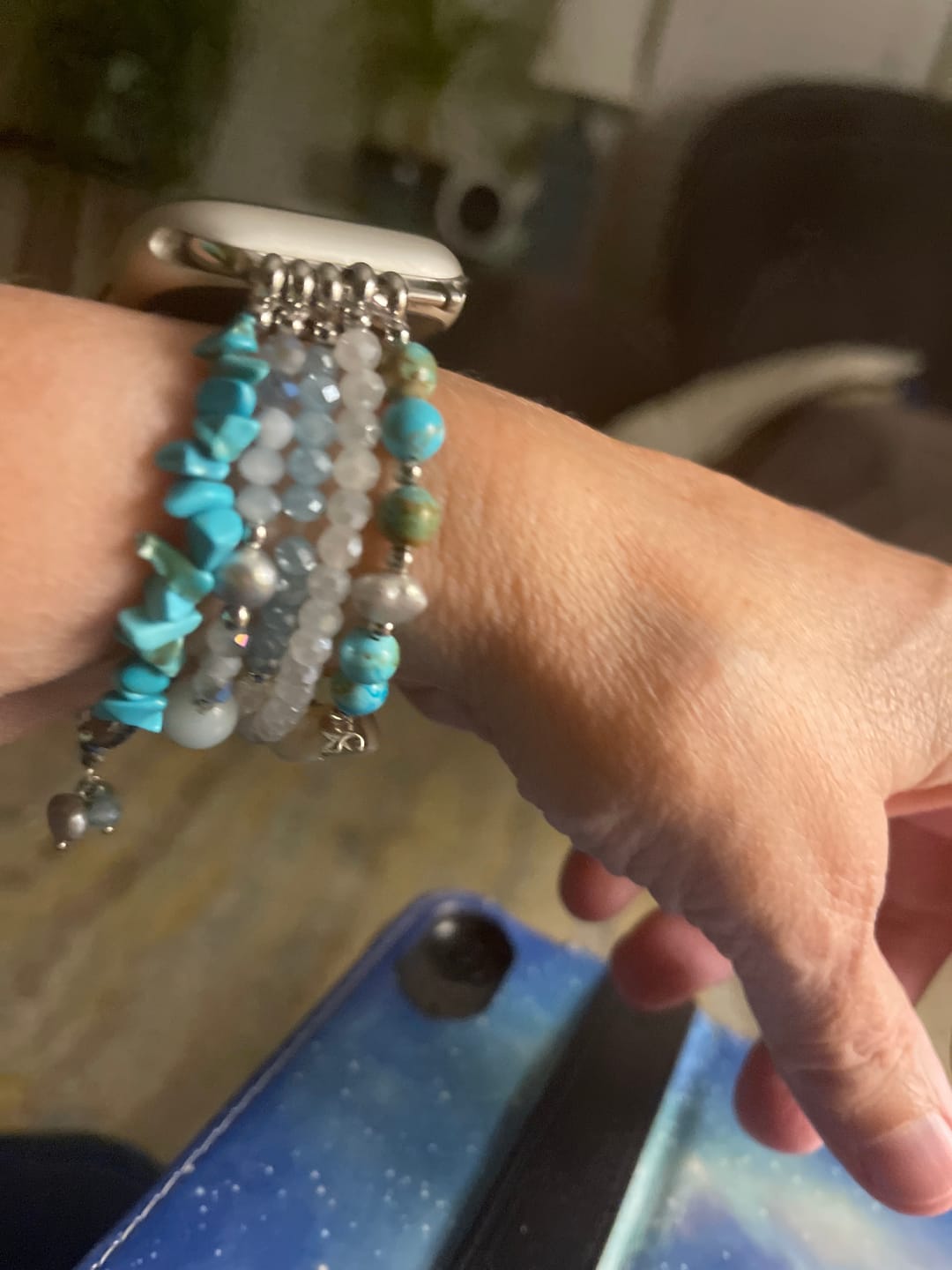 Customer photo review of Azure Serenity Silver Stretch Apple Watch Strap