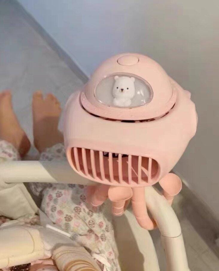 Customer photo review of 3-In-1 Spaceship Pram Fan with Music Box