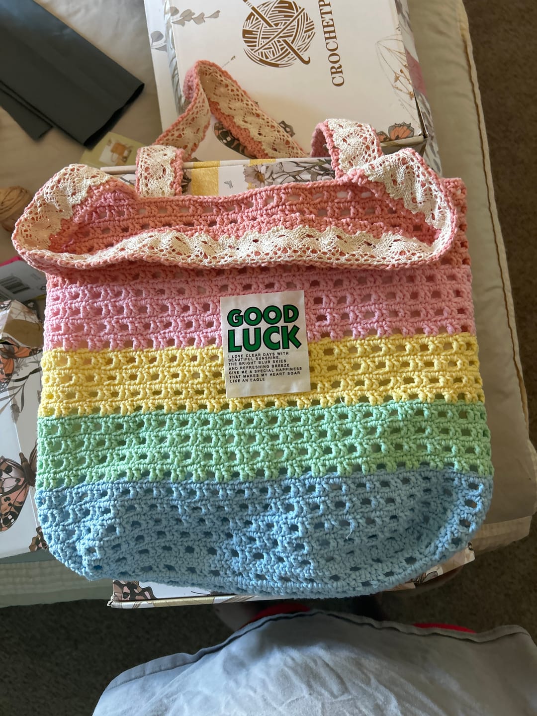 Customer photo review of CrochetPark™ Rainbow Waffle Tote crochet kit