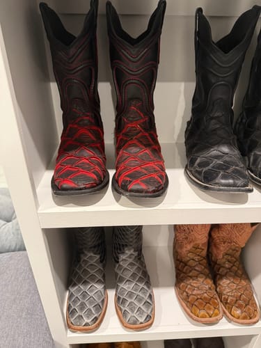 Customer photo review of Matte Rustic Black Cherry Pirarucu Leather Boots - Square Toe