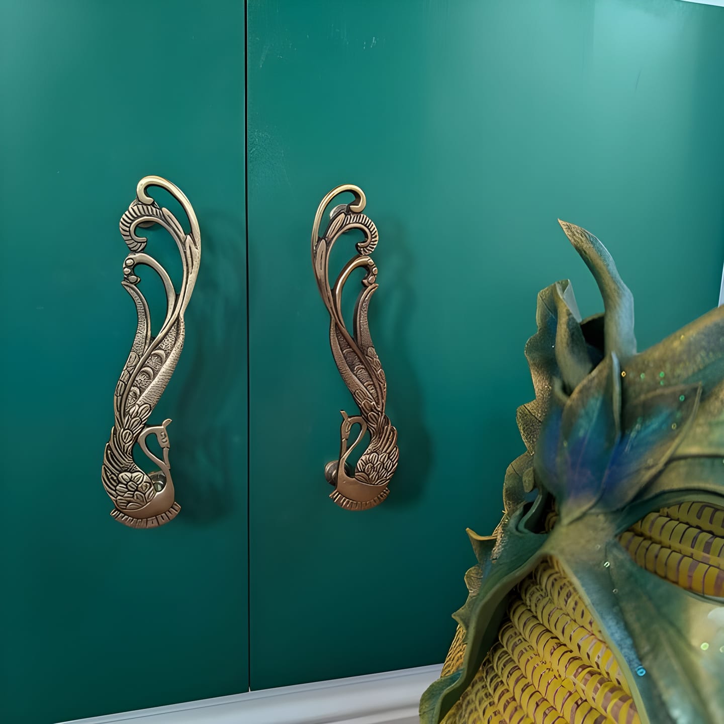 Customer photo review of Brass Peacock Door handle - Antique Brass