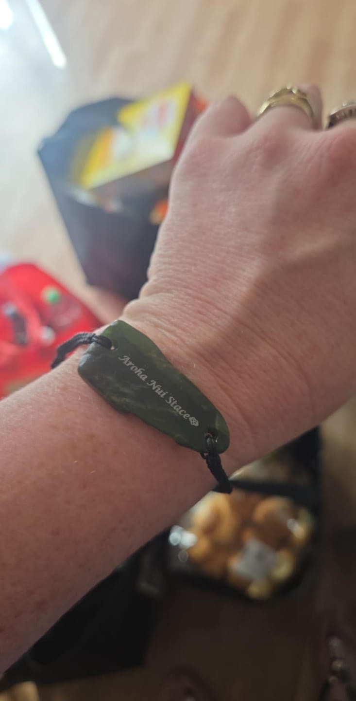 Customer photo review of Engraved Greenstone Bracelet