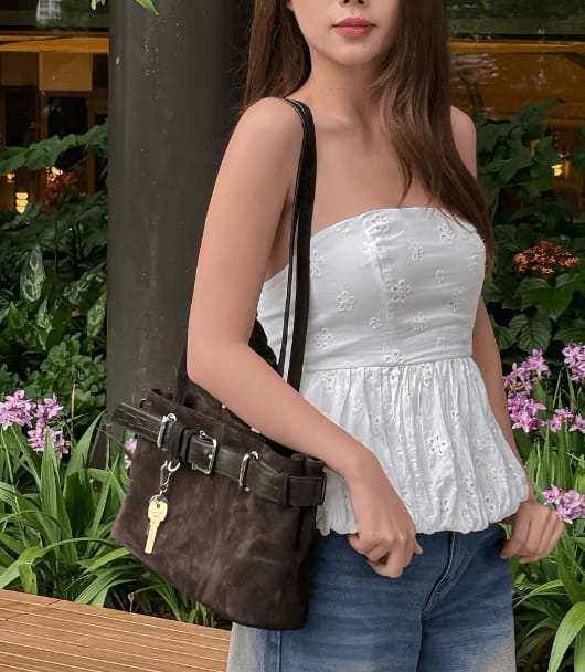 Customer photo review of Nora Vegan Suede Bag