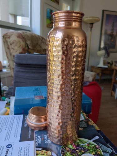 Customer photo review of Certified Ayurveda® Pure Copper Water Bottle - V2 Hand-Hammered Edition