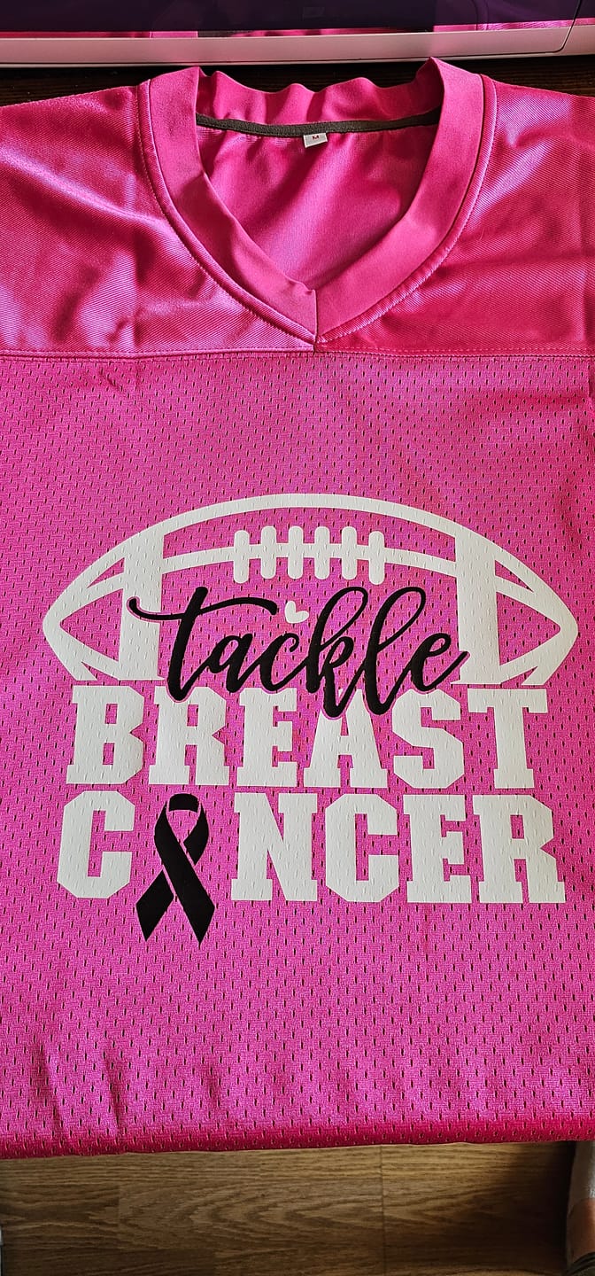 Customer photo review of Custom Pink White Classic Style Mesh Authentic Football Jersey
