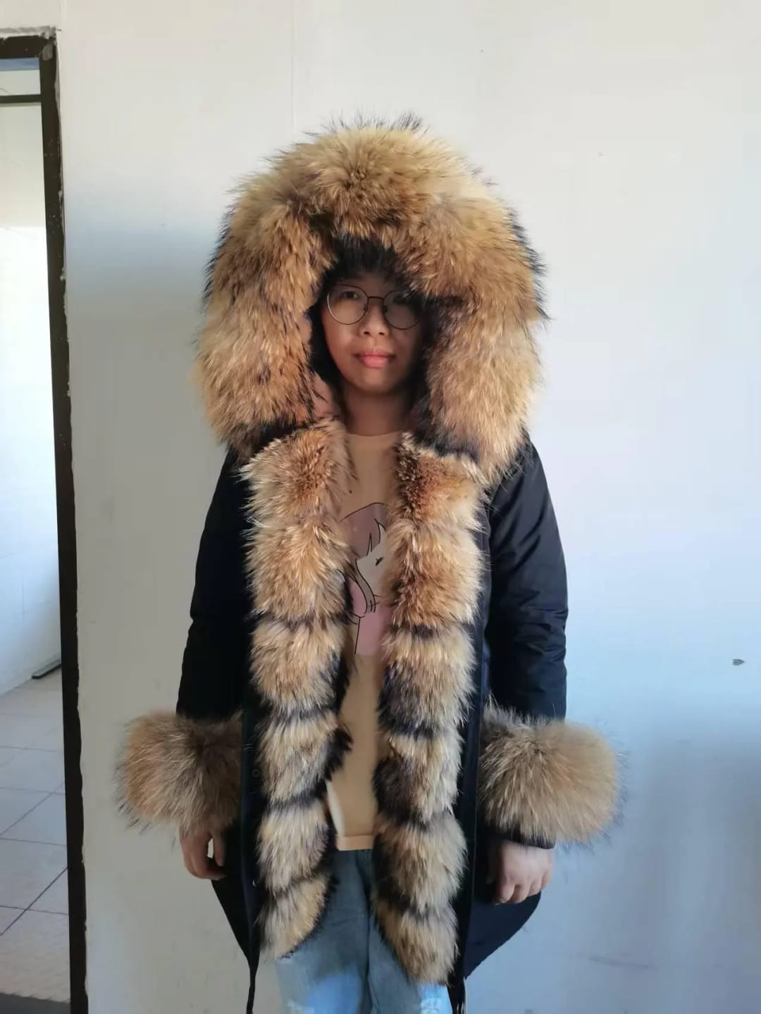 Customer photo review of Fox Fur Collar Luxury Parka Coat With Real Fur — Black | KIMLUD
