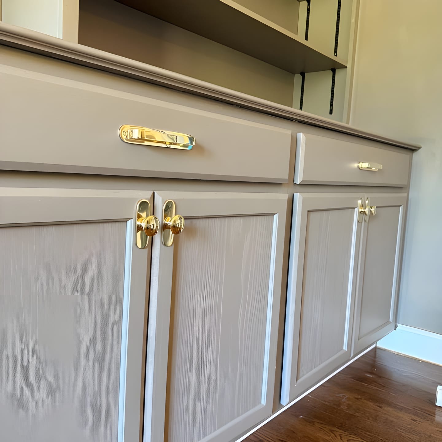 Customer photo review of Round Drawer Pulls with Backplate - Unlacquered Polished Brass