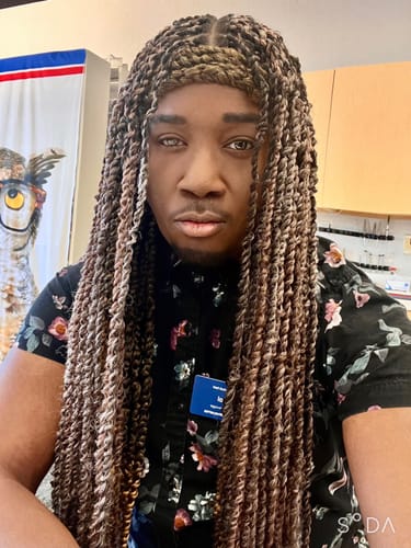 Customer photo review of Super Lightweight Passion Twist 28" HD Full Lace Braided Wig 100 Strands