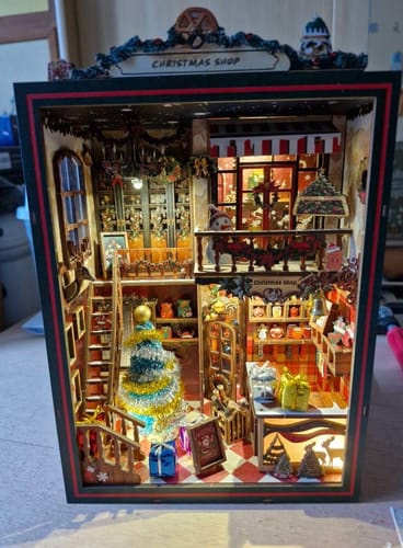 Customer photo review of Christmas Shop DIY Book Nook Kit