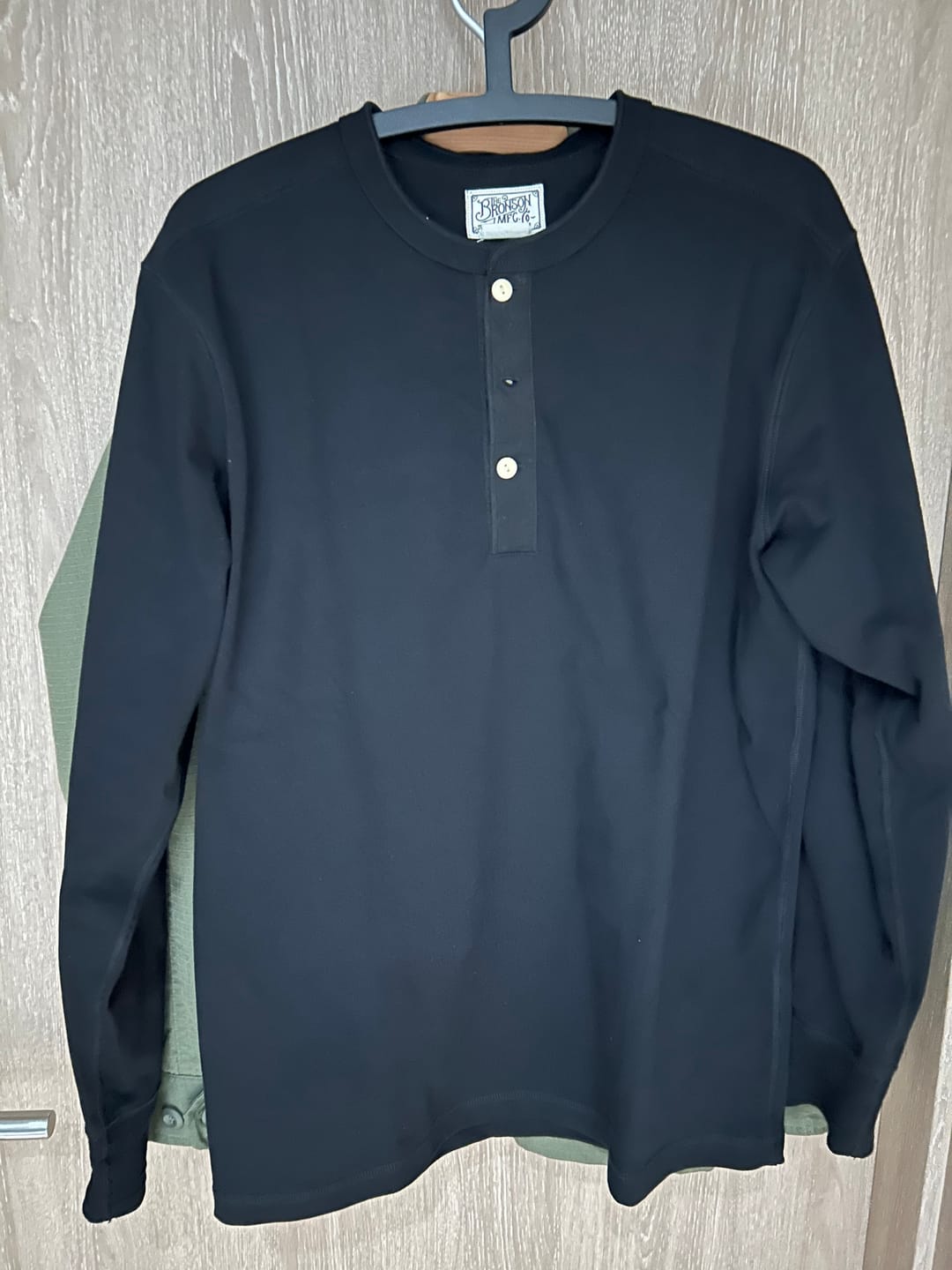 Customer photo review of Vintage Long Sleeve Henley Shirt - Black