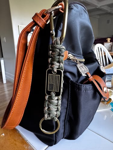Customer photo review of Camo Paracord Bronze Flag Keychain - Helps Pair Veterans with a Service Dog or Shelter Dog