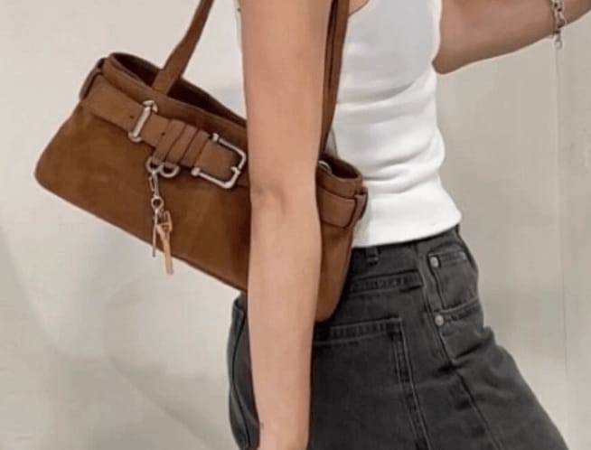 Customer photo review of Nora Vegan Suede Bag